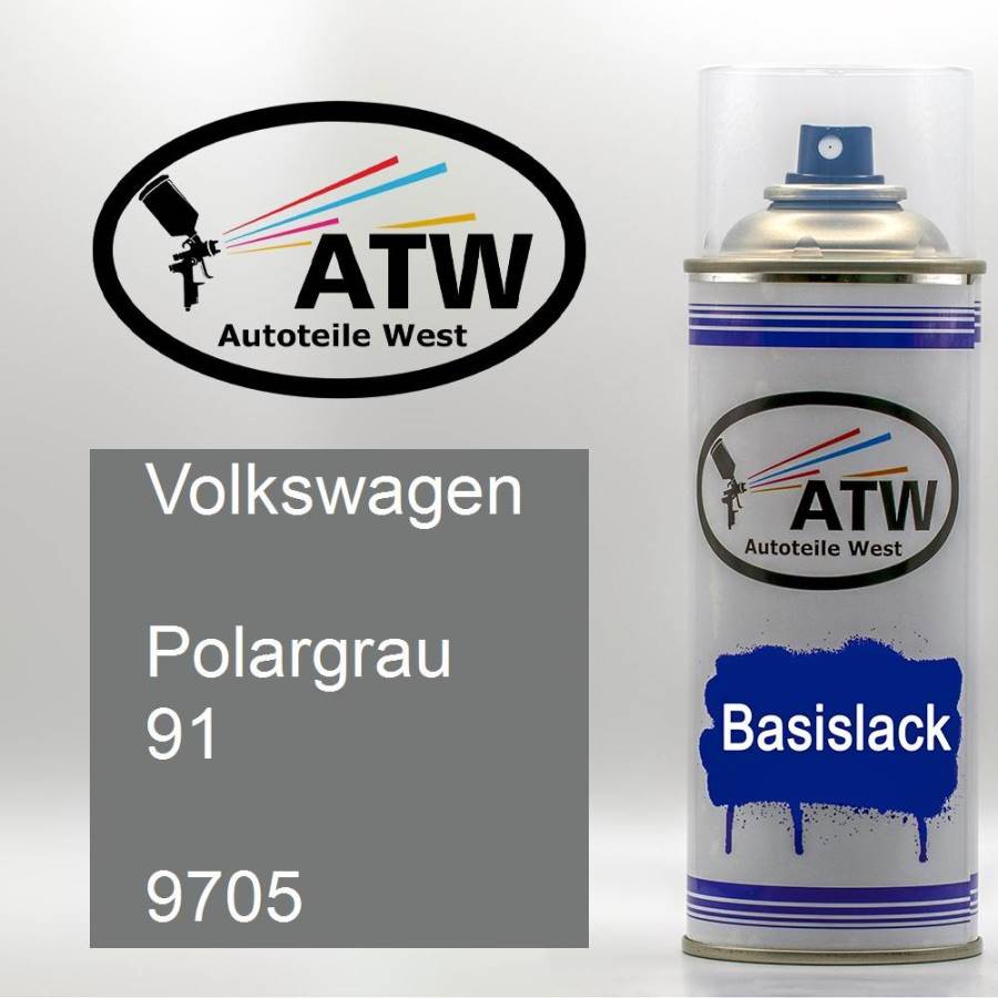 Volkswagen, Polargrau 91, 9705: 400ml Sprühdose, von ATW Autoteile West.